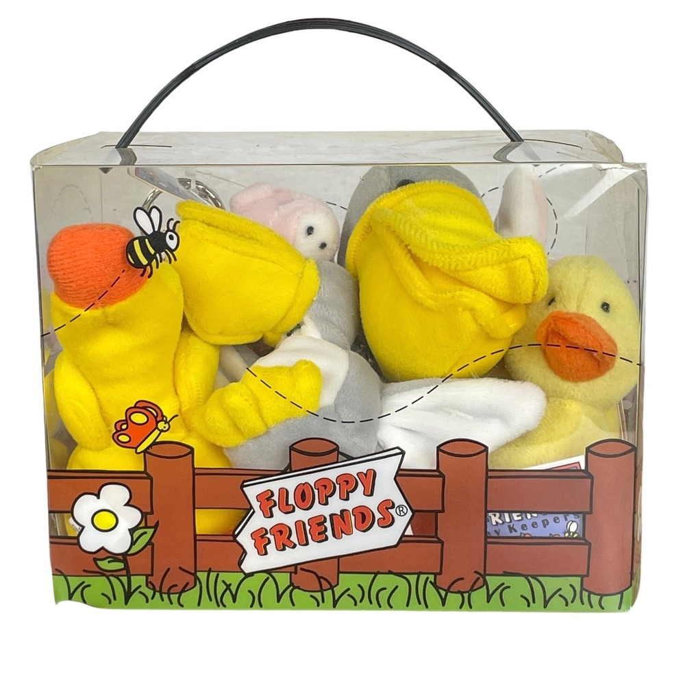 VTG Floppy Friends GMA Access Plush Set Pelican Duck Pig Bunny Key Keepers Case